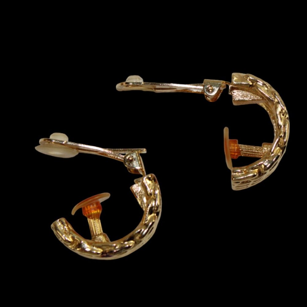 Christian Dior Vintage Gold Woven Clip-On Earrings | Modernist Statement Earring - Picture 5 of 8